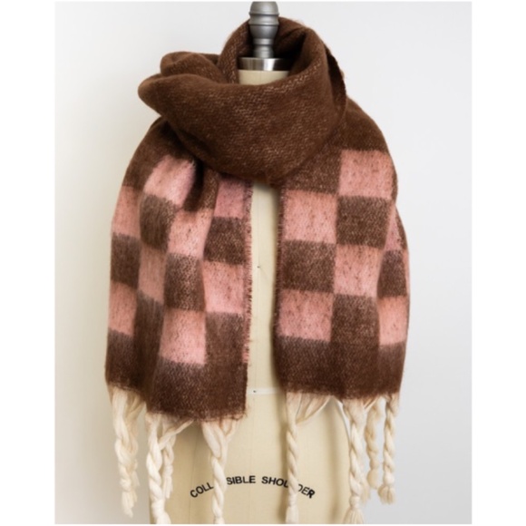 Cozy Brushed Fabric Plaid Tassel Scarf - Picture 2 of 3